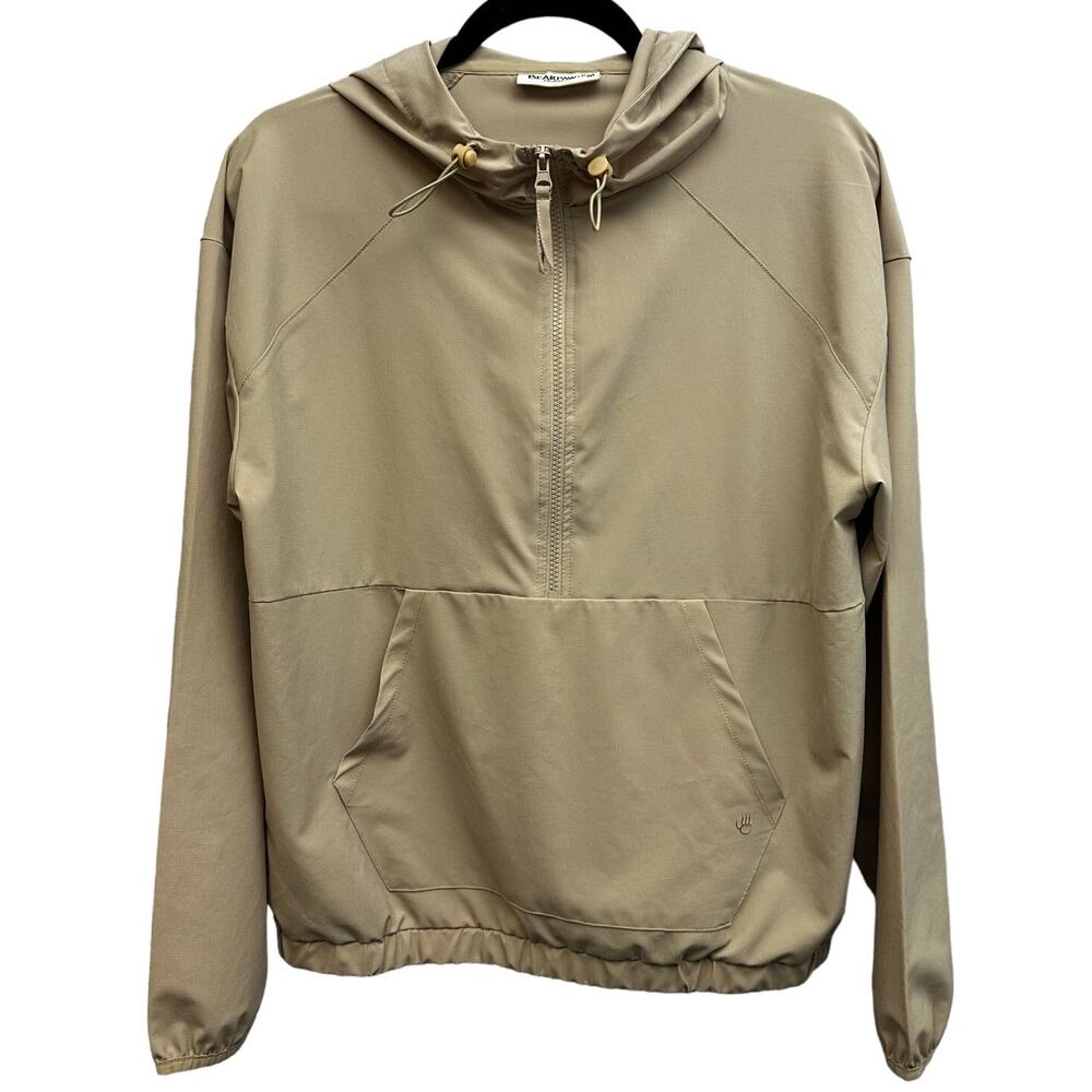 BearPaw Outdoor Tan Lightweight Hooded Windbreaker 1/2 Zip Medium Spring